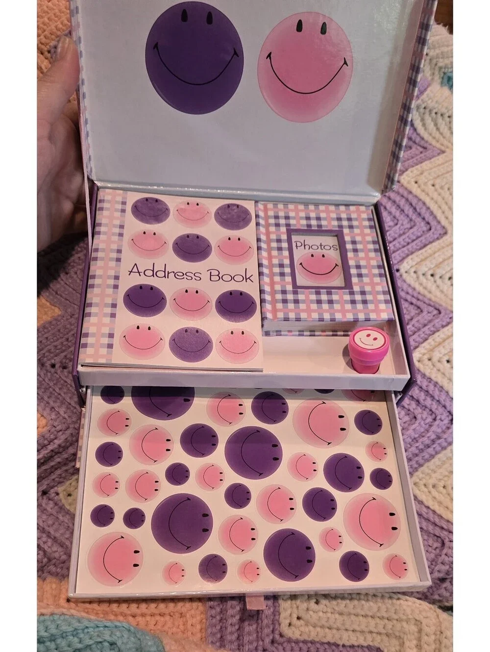 Vintage 1999 Y2K Best Friends Pink Purple Smiley Face Boxed Stationary Set NOS